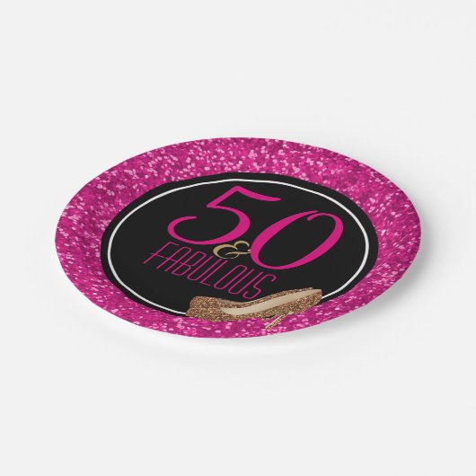 50 & Fabulous | Zwarte Roze 50e verjaardag Papieren Bordje (Gekanteld)