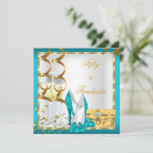 50 & Fantastic Blauwgroen White Gold Birthday Part Kaart (Staand voorkant)