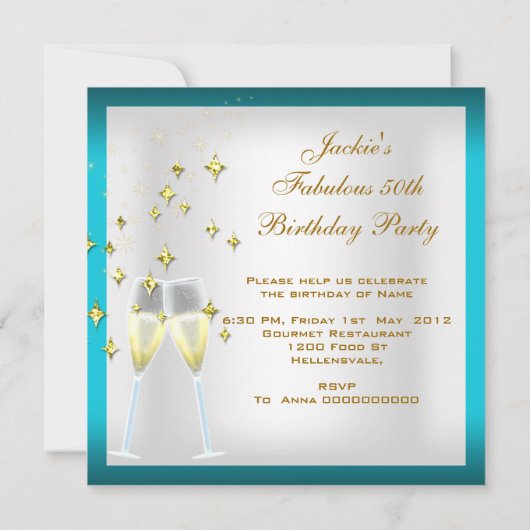 50 & Fantastic Blauwgroen White Gold Birthday Part Kaart (Achterkant)