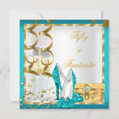 50 & Fantastic Blauwgroen White Gold Birthday Part Kaart (Voorkant)