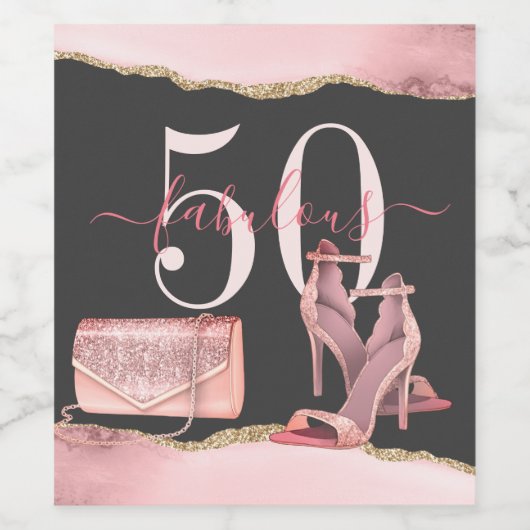 50 Fantastisch Roos Gold Glitter Agate Dansschoen Wijn Etiket (Enkel label)