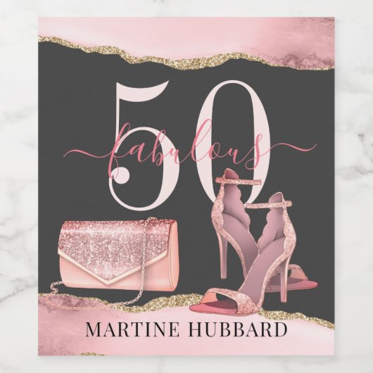 50 Fantastisch Roos Gold Glitter Agate Dansschoen Wijn Etiket (Enkel label)