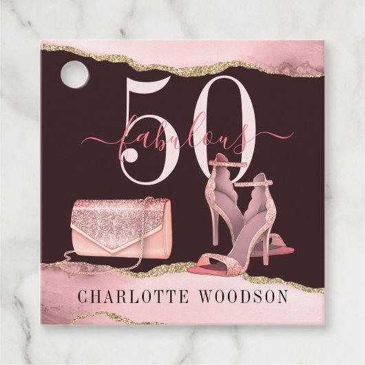 50 Fantastisch Roos Gold Glitter Agate Shoes Gift Bedankjes Labels (Voorkant)