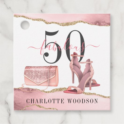 50 Fantastisch Roos Gold Glitter Agate Shoes Gift  Bedankjes Labels (Voorkant)