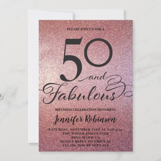 50 Fantastisch Roos Gold Glitter Birthday Party Kaart (Voorkant)