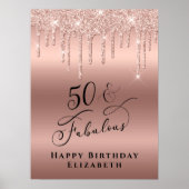 50 Fantastisch Roos Gold Glitter Birthday Party Poster (Voorkant)