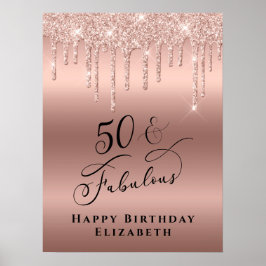 50 Fantastisch Roos Gold Glitter Birthday Party Poster