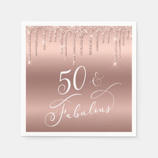 50 Fantastisch Roos Gold Glitter Birthday Party Servet (Voorkant)