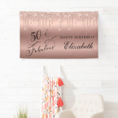50 Fantastisch Roos Gold Glitter Birthday Party Spandoek (Insitu)