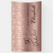 50 Fantastisch Roos Gold Glitter Birthday Party Spandoek (Verticaal)