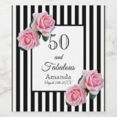 50 fantastische BirthdayPink rozen zwart witte str Wijn Etiket (Enkel label)