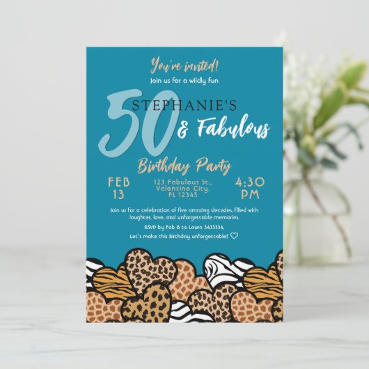 50 & Fantastische Blauwgroen Wilde Harten Vijftig  Kaart (Staand voorkant)