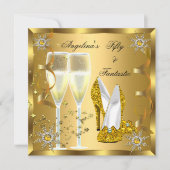 50 & Fantastische Champagne Heels Gold Snowflakes Kaart (Voorkant)