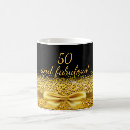 50 fantastische Chic golden bow met vonk op zwart Koffiemok