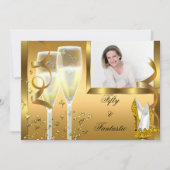 50 & Fantastische Elegant Champagne Heels Gold Pho Kaart (Voorkant)