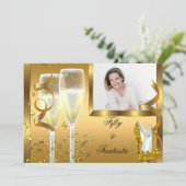 50 & Fantastische Elegant Champagne Heels Gold Pho Kaart (Staand voorkant)