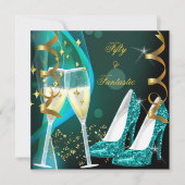 50 & Fantastische Fabulous Gold Blauwgroen Glitter Kaart (Voorkant)