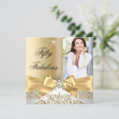 50 Fantastische foto Gold Silver Bow 50e verjaarda Kaart (Staand voorkant)