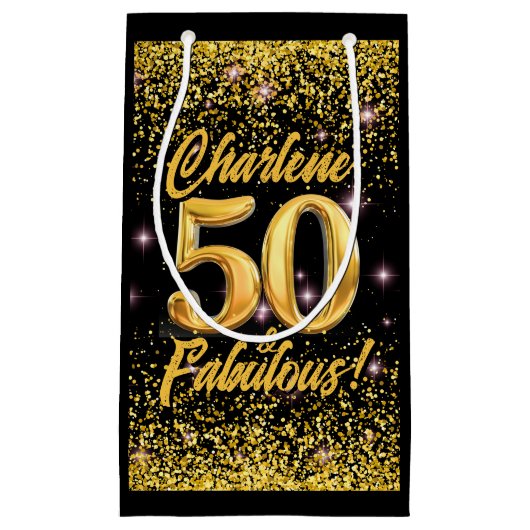 50 fantastische gouden glitter roze sterren 50e ve klein cadeauzakje (Voorkant)