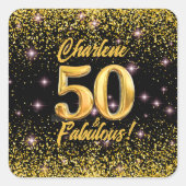 50 fantastische gouden glitter roze sterren 50e ve vierkante sticker (Voorkant)
