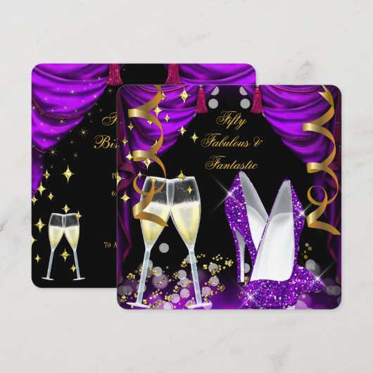 50 Fantastische Paarse Champagne-partij Kaart (Voorkant / Achterkant)