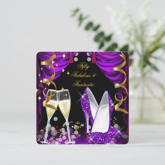 50 Fantastische Paarse Champagne-partij Kaart (Staand voorkant)
