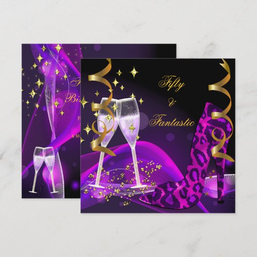 50 & Fantastische Paarse Gold Leopard Shoes Kaart (Voorkant / Achterkant)