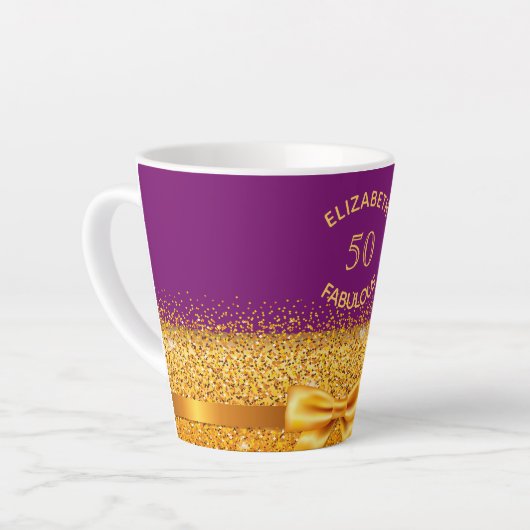 50 Fantastische paarse gouden boog naam leeftijd Latte Mok (Linkerhoek)