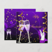 50 & Fantastische Paarse gouden champagne-schokken Kaart (Voorkant / Achterkant)
