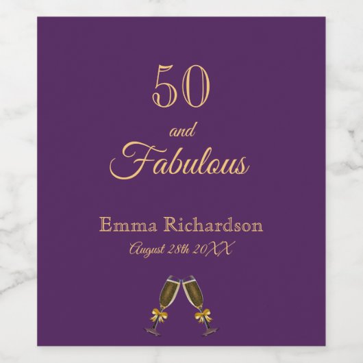 50 fantastische paarse gouden naam wijn etiket (Enkel label)
