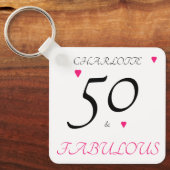 50 & fantastische roze harten 50ste verjaardag sleutelhanger (Voorkant)