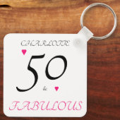 50 & fantastische roze harten 50ste verjaardag sleutelhanger (Achterkant)