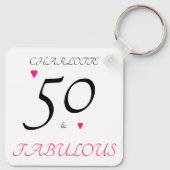 50 & fantastische roze harten 50ste verjaardag sleutelhanger (Achterkant)