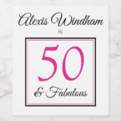 50 & fantastische roze verjaardag met naam wijn etiket (Enkel label)
