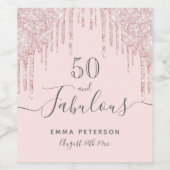 50 fantastische verjaardag blos roze druppels wijn etiket (Enkel label)