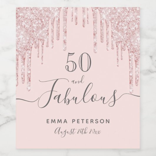 50 fantastische verjaardag blos roze druppels wijn etiket (Enkel label)