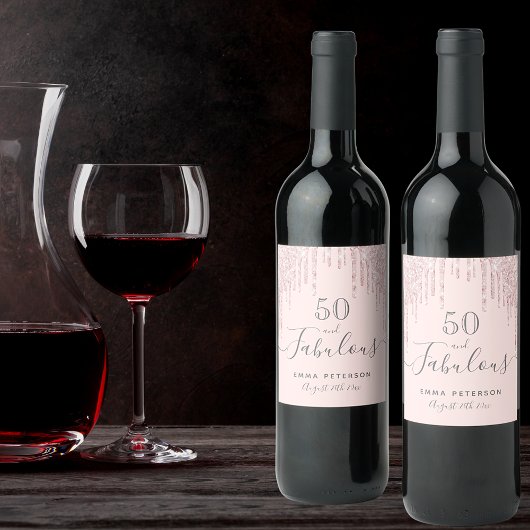 50 fantastische verjaardag blos roze druppels wijn etiket