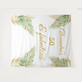 50 fantastische verjaardag goud Groene palmen Wit Wandkleed (Voorkant (horizontaal))