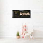 50 Fantastische Verjaardag Goud Zwart Foto Welkom Spandoek (Insitu)