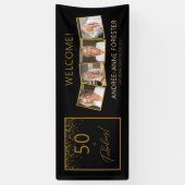 50 Fantastische Verjaardag Goud Zwart Foto Welkom Spandoek (Verticaal)