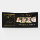 50 Fantastische Verjaardag Goud Zwart Foto Welkom Spandoek (Horizontaal)