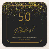 50 fantastische verjaardag Goud Zwart Glitter Kartonnen Onderzetters (Voorkant)