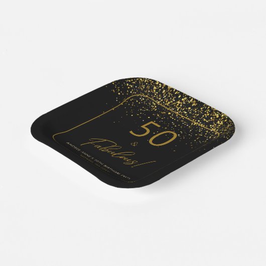 50 fantastische verjaardag Goud Zwart Glitter Papieren Bordje (Gebogen)