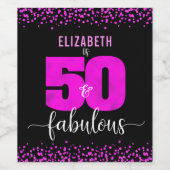 50 Fantastische Verjaardag Hot Pink stippen Zwart  Wijn Etiket (Enkel label)