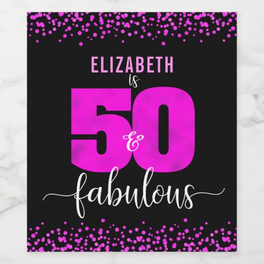50 Fantastische Verjaardag Hot Pink stippen Zwart  Wijn Etiket (Enkel label)