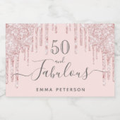 50 fantastische verjaardag roos gouden roze druppe sparkling wijnetiket (Enkel label)