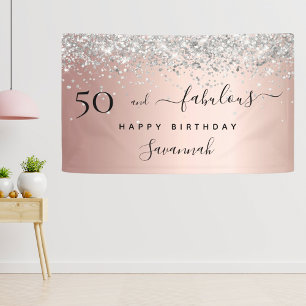 50 Fantastische verjaardag roos gouden zilver Spandoek