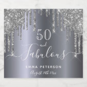 50 fantastische verjaardag Zilveren glitter druppe Sparkling Wijnetiket (Enkel label)