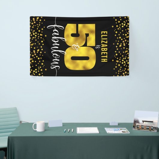 50 Fantastische Verjaardag Zwart Goud folie Glitte Spandoek (Beurs)