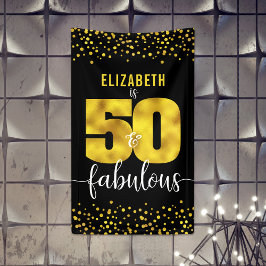 50 Fantastische Verjaardag Zwart Goud folie Glitte Spandoek